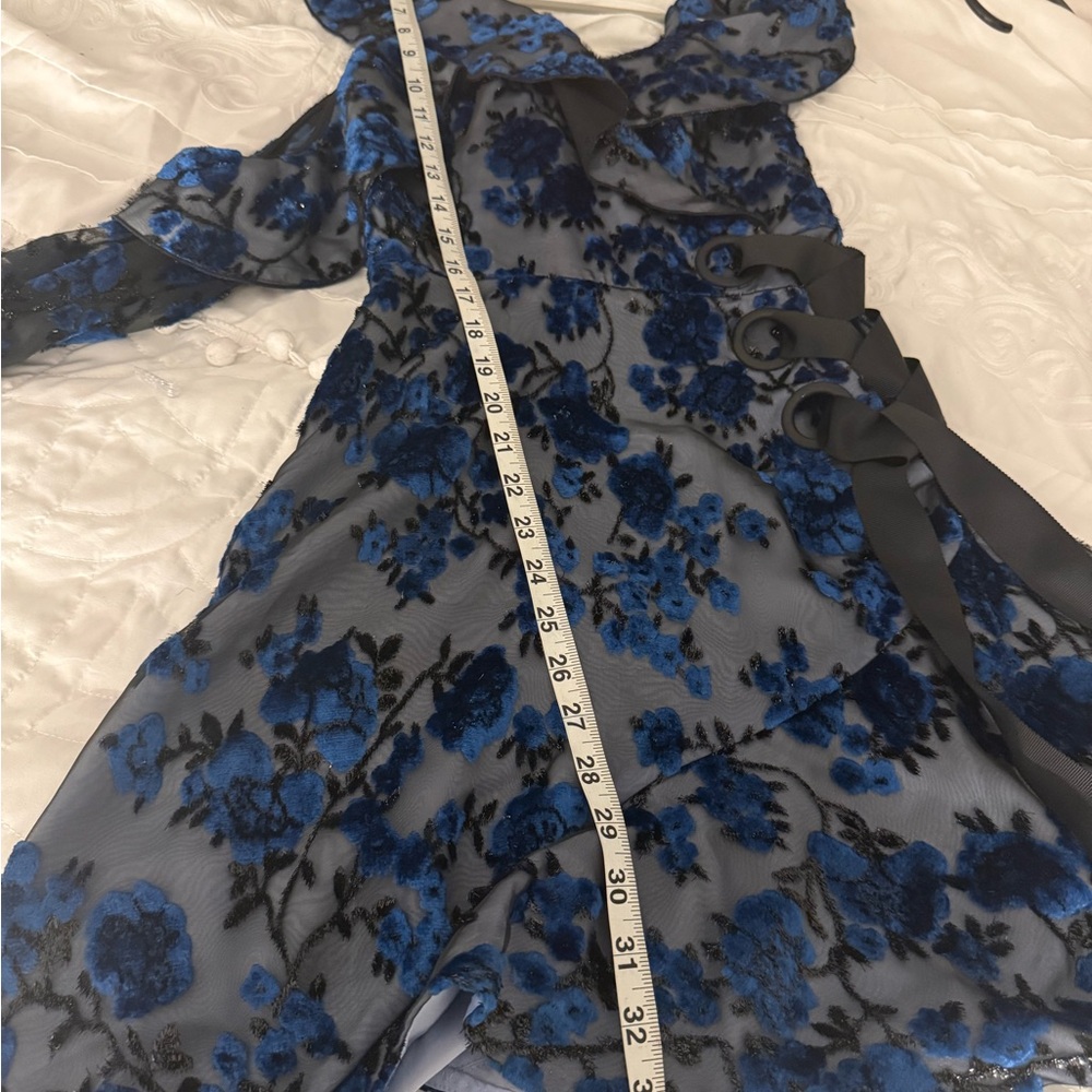 Self-Portrait One Shoulder Velvet Devoré Mini Dress Blue NWT Size 0 - Picture 11 of 17